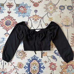 Daisy Street Black Puff Sleeve Cropped Corset Milkmaid Style Cropped Blouse